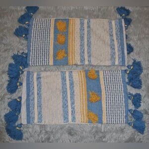 2 MAGASCHONI Home BOHO Tassels Accent Pillow Covers 14x28 NWOT